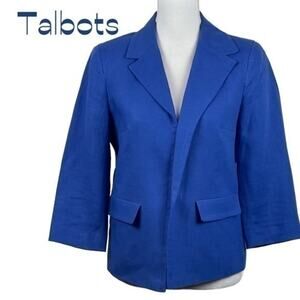 Talbots Cobalt Blue 100% Linen CottageCore Blazer Jacket NWOT Size 4